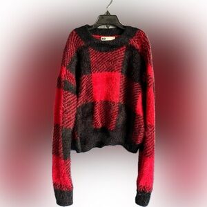 SO Junior’s XS Plaid Crew Neck Sweater - Red and Black